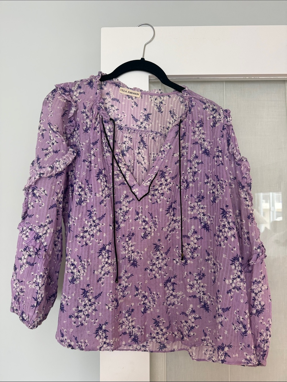 Ella Moss Lavender Floral V-Neck Peasant Blouse